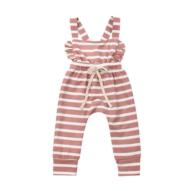 2019 Baby Summer Clothing Toddler Kid Baby Girl Ruffle Bib Pants Romper Overalls Cotton Outfits Solid Backless Clothes 0-3T