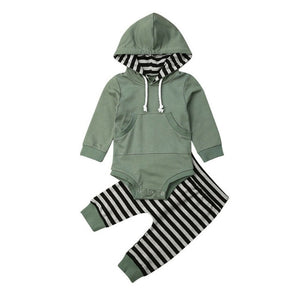 2019 Baby Spring Autumn Clothing Toddler Baby Boy Clothes Hooded Tops Long Sleeve Romper Striped+Long Pants Pocket Outfits