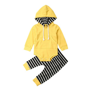 2019 Baby Spring Autumn Clothing Toddler Baby Boy Clothes Hooded Tops Long Sleeve Romper Striped+Long Pants Pocket Outfits