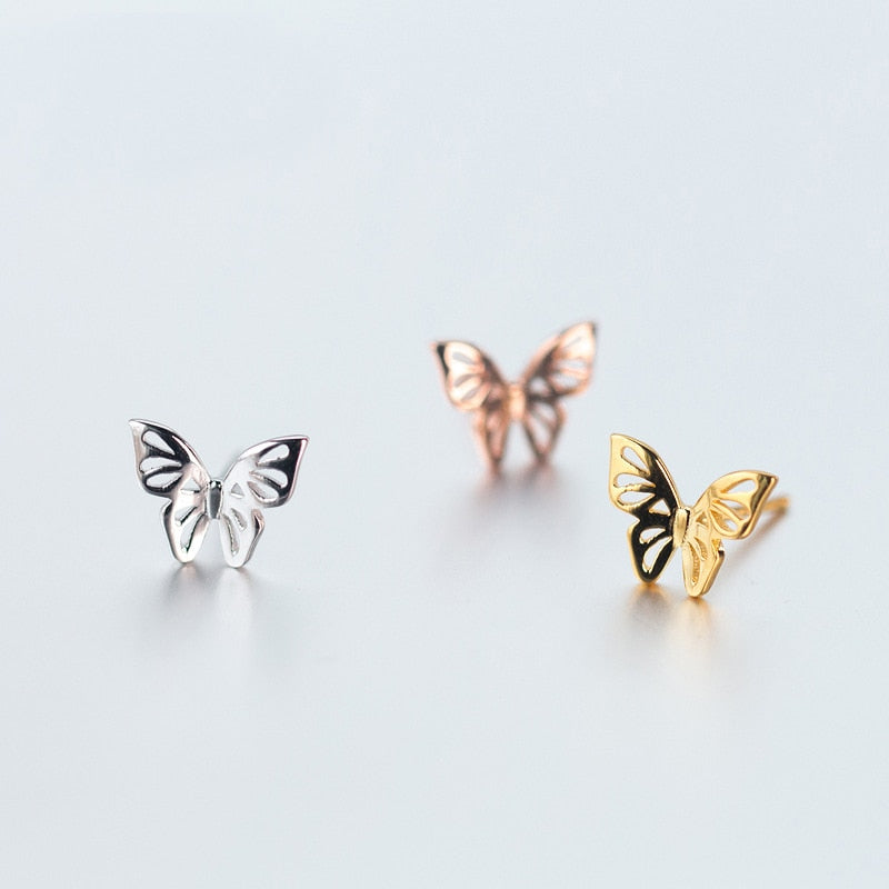 MloveAcc Women 100% 925 Sterling Silver Jewelry Tiny Hollow Out 10mmX8mm Butterfly Stud Earrings Gift Girls Kids