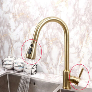 Pull Out Kitchen Faucet Senducs Black Bronze Pull Down Kitchen Mixer Tap Quality Brass Kitchen Fauct SUS304 Kitchen Sink Taps