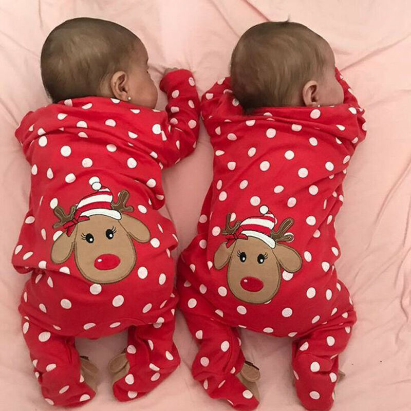 0-18 M חג המולד הראשון שלי תינוקת Rompers יילוד תינוקות קריקטורה צבי סרבל אדום Playsuit חג המולד תלבושות
