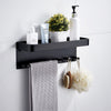 Bathroom Shelf Aluminum Black Corner Shelf Square Bath Shower Shelf Wall Mounted Storage Organizer Rack with Hooks and Towel Bar