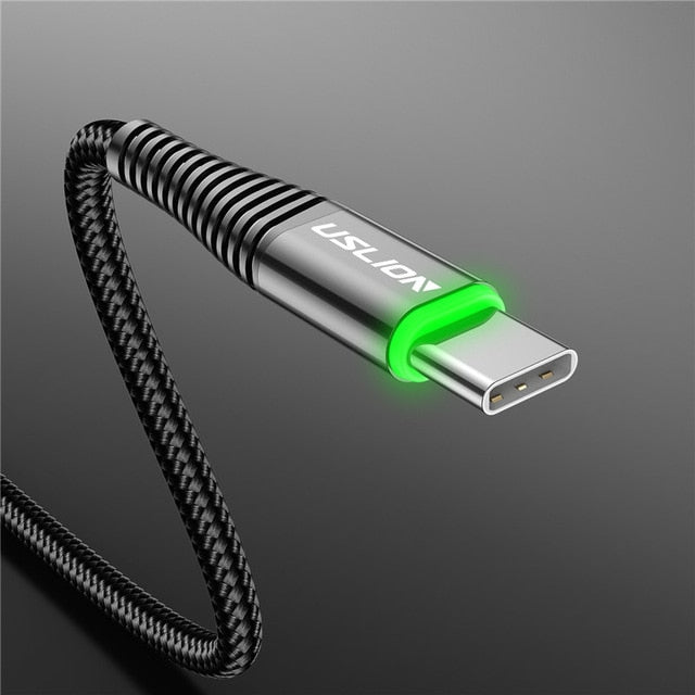 USLION 0.5m/1m/2m LED 3A USB Type C Cable Fast Charge Wire for Samsung Galaxy Xiaomi Huawei Note 7 Data USB-C Cable Charger Cord