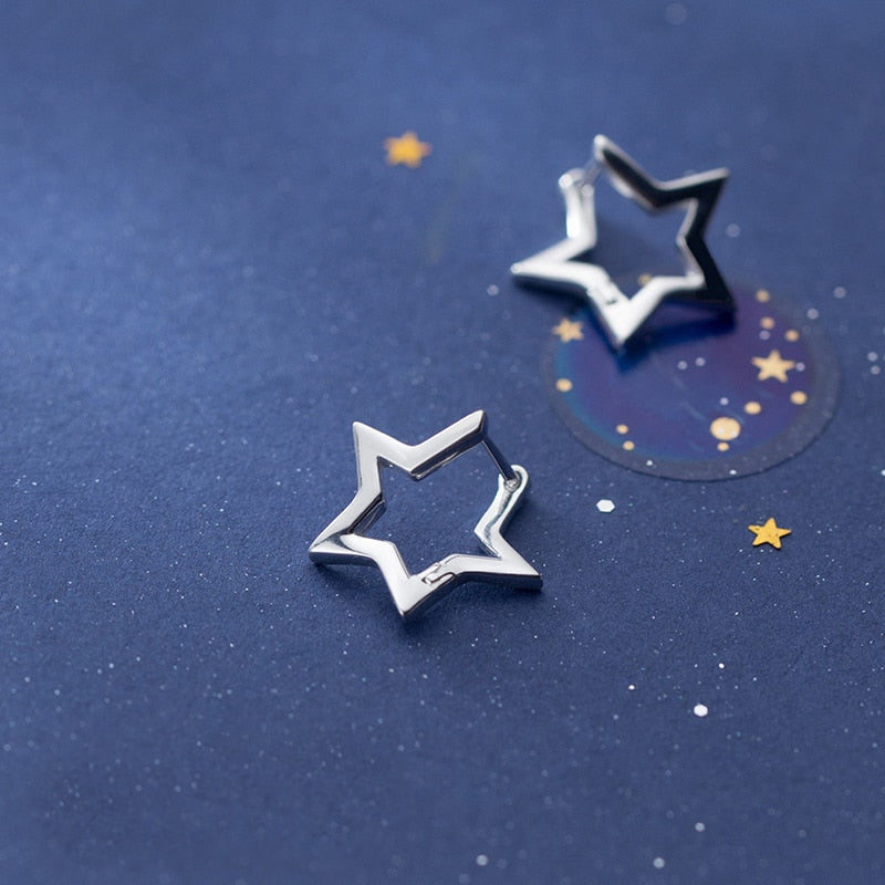 MloveAcc 100% Real 925 Sterling Silver Star Stud Earrings for Women Girls Student Piercing Ear Silver Jewelry Gift