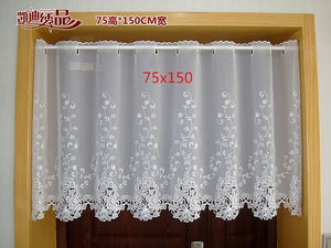 Countryside Half-curtain Luxurious Embroidered Window Valance Lace Hem Coffee Curtain for Kitchen Cabinet Door A-114