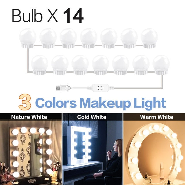 3 Modes Colors Makeup Mirror Light Led Touch Dimming Vanity Dressing Table Lamp Bulb USB 12V Hollywood Make Up Mirror Wall Lamp