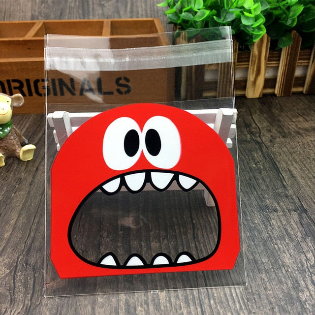 50PCS Cute Cartoon Monster Cookie&Candy Self-Adhesive Plastic Bags For Biscuits Snack Baking Package Supplies Christmas Decor