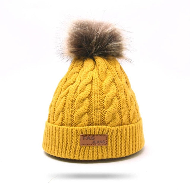 Winter Warm Baby Beanies Hat Pompon Children Hats Knitted Cute Cap For Girls Boys Caps Casual Solid Color Girls Hat Kids Beanies