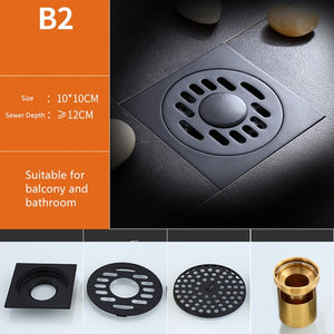 ZGRK שחור ניקוי רצפה מסתיר פליז דאודוריזציה 100x100 מ"מ מרובע נגד ריח מרפסת אמבטיה ניקוז מקלחת בלתי נראה