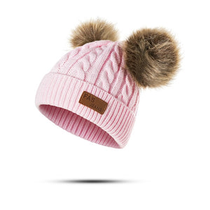 REAKIDS כפת תינוק פומפון חורף כובע סרוג כובע חמוד לנערות בנות כובע בנות צבע אחיד מזדמן