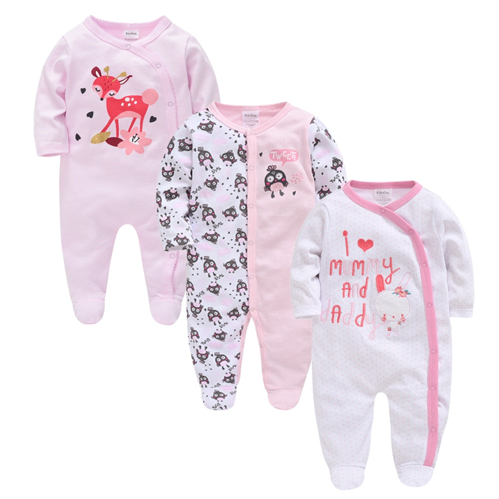 Kavkas 3 pcs/lot Baby Girls Boys Clothes Autumn Summer Cotton Jumpsuit Newborn Babies Rompers 0-3 m Long Sleeve roupa de bebe