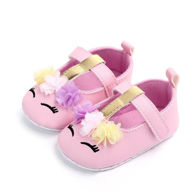 2019 Brand New Toddler Baby Girls Flower Unicorn Shoes PU Leather Shoes Soft Sole Crib Shoes Spring Autumn First walkers 0-18M