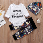 3PCS Sets Newborn Baby Boys Girls Clothes 2020 Summer Little Wizard Arrived Tops T-shirt+Halloween Pants+Hat Infant Baby Outfit