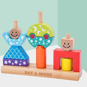 Day & Night Tower Blocks Montessori Rainbow Wooden Blocks Baby Toy Wood Building Block Game Educational Toys For Child Toys