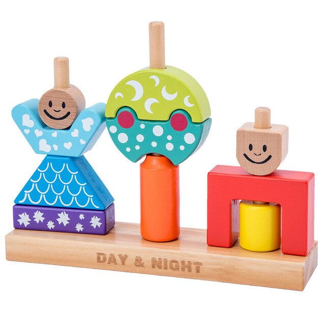 יום ולילה בלוקים מגדל מונטסורי קשת בלוקי עץ צעצוע תינוק עץ בלוק בניין משחק צעצועים חינוכיים לילדים צעצועים