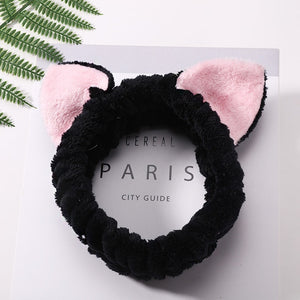 Women Girls Cute Coral Fleece Cat Ears Elastic Headbands Soft Comfortable Wash Face Bath Hairbands Photo Prop Hair Accessories