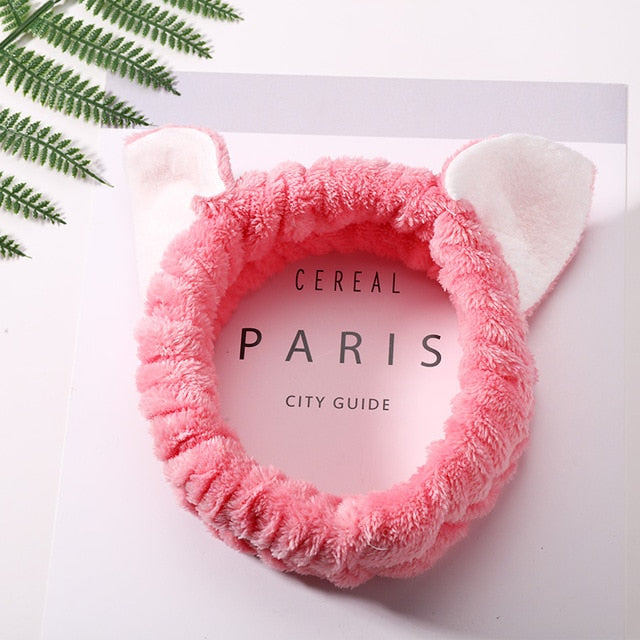 Women Girls Cute Coral Fleece Cat Ears Elastic Headbands Soft Comfortable Wash Face Bath Hairbands Photo Prop Hair Accessories