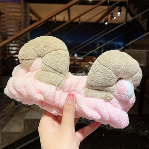 Women Girls Cute Coral Fleece Cat Ears Elastic Headbands Soft Comfortable Wash Face Bath Hairbands Photo Prop Hair Accessories