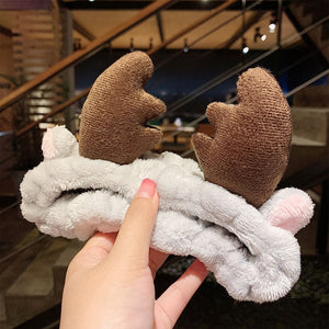 Women Girls Cute Coral Fleece Cat Ears Elastic Headbands Soft Comfortable Wash Face Bath Hairbands Photo Prop Hair Accessories