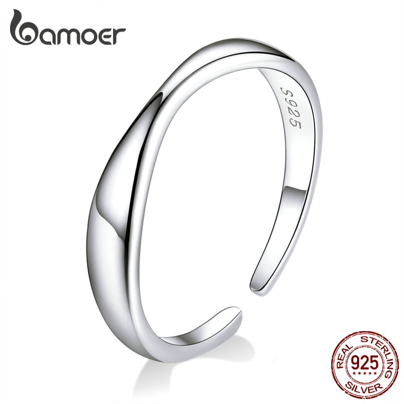 bamoer Irregular Ocean Wave Finger Rings for Women 925 Stelring Silver Free Size Adjustable Ring Female Fashion Jewelry SCR630