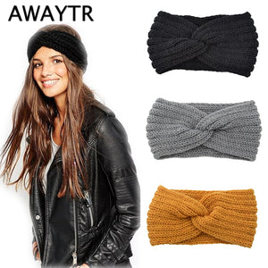 AWAYTR Knitted Knot Cross Headband for Women Autumn Winter Girls Hair Accessories  Headwear  Elastic Hair Band Hair Accessories