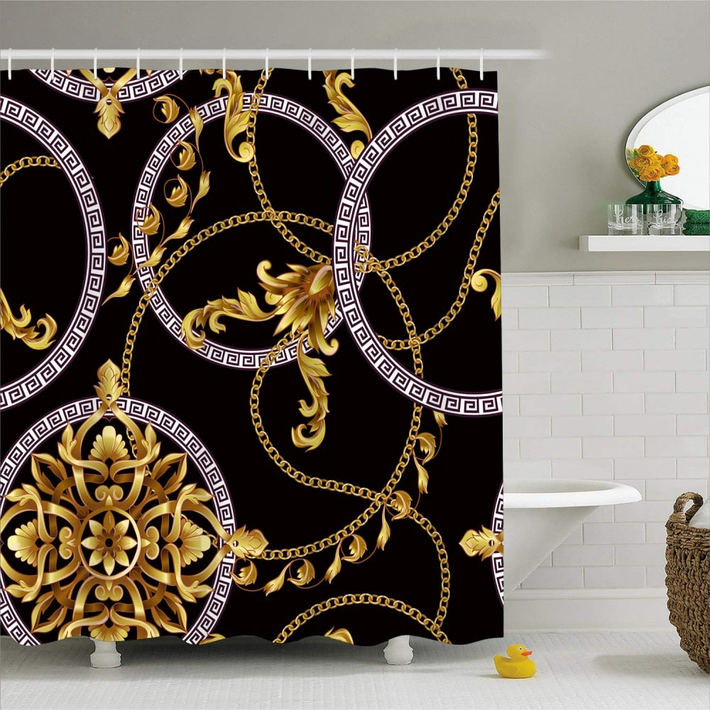 1 Piece Vintage Style Bath Curtain Hollow Shape Print Luxury Waterproof Polyester Shower Curtain Hooks Bathroom Decor 180x180cm