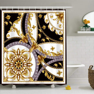 1 Piece Vintage Style Bath Curtain Hollow Shape Print Luxury Waterproof Polyester Shower Curtain Hooks Bathroom Decor 180x180cm