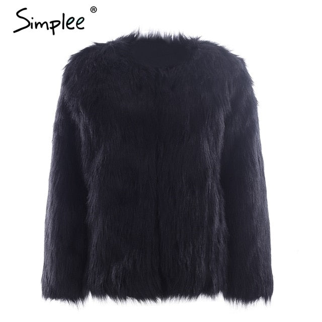 Simplee Casual furry faux fur coats women Fake fur coat female short pink coat 2018 winter clothing party colored fur overcoat