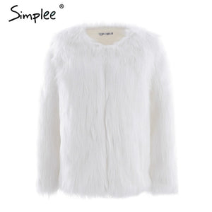 Simplee Casual furry faux fur coats women Fake fur coat female short pink coat 2018 winter clothing party colored fur overcoat