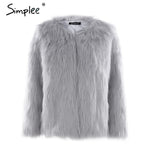 Simplee Casual furry faux fur coats women Fake fur coat female short pink coat 2018 winter clothing party colored fur overcoat