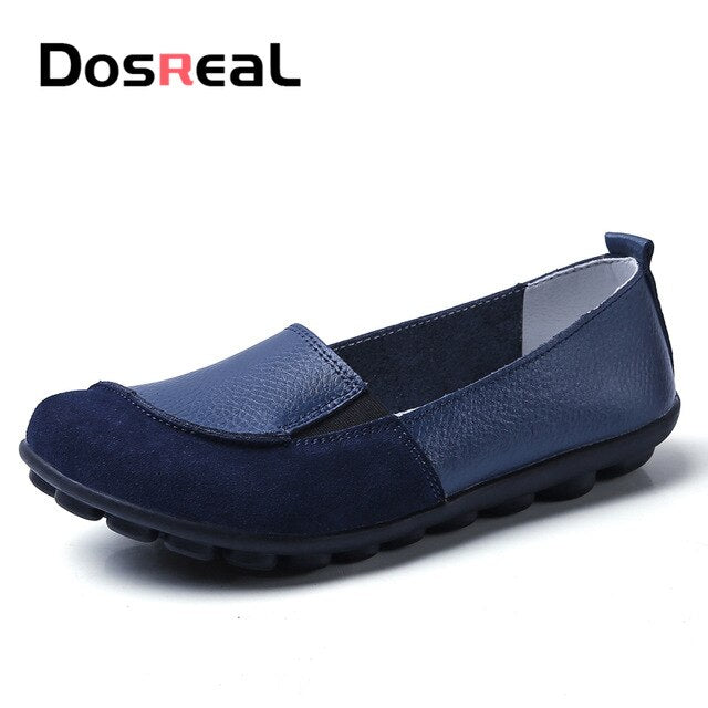 Dosreal Women Flats Shoes Cow Leather Shallow Fashion Loafers Shoes For Females Sewing Ballet Flats Moccasins Soft Loafers Shoes