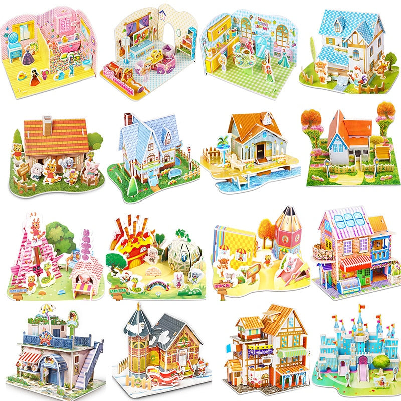 Attractive Cartoon Castle Garden Zoo Princess House 3D Puzzle Jigsaw Paper Model Learning Educational Toys For Children Kid Gift