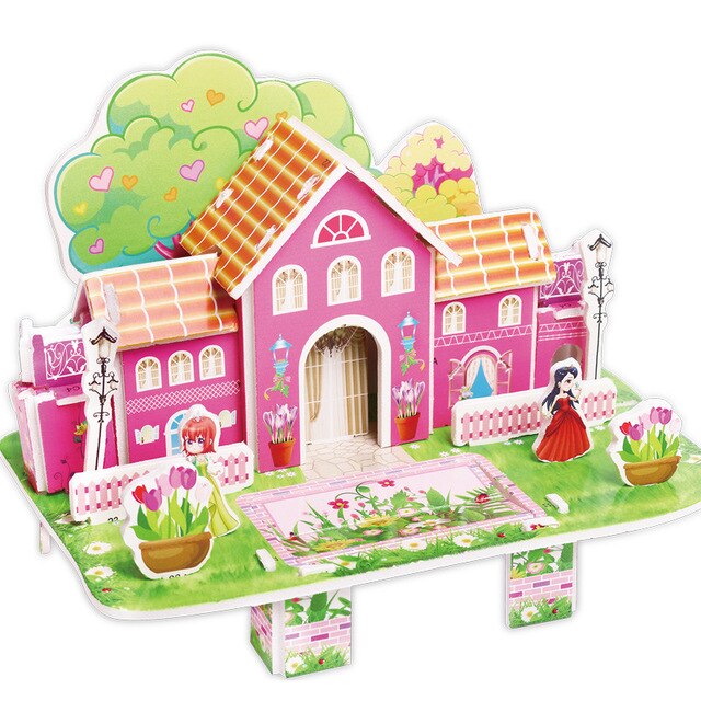 Attractive Cartoon Castle Garden Zoo Princess House 3D Puzzle Jigsaw Paper Model Learning Educational Toys For Children Kid Gift