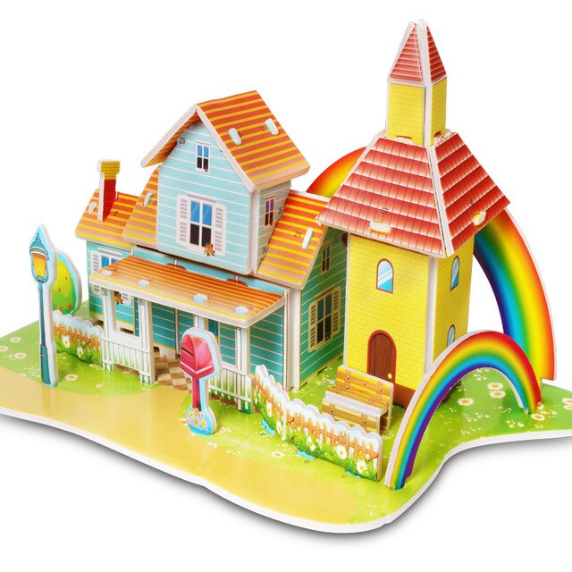 Attractive Cartoon Castle Garden Zoo Princess House 3D Puzzle Jigsaw Paper Model Learning Educational Toys For Children Kid Gift