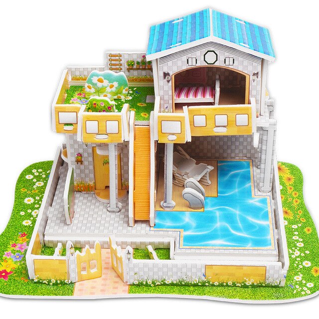 Attractive Cartoon Castle Garden Zoo Princess House 3D Puzzle Jigsaw Paper Model Learning Educational Toys For Children Kid Gift