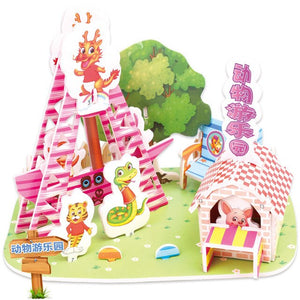 Attractive Cartoon Castle Garden Zoo Princess House 3D Puzzle Jigsaw Paper Model Learning Educational Toys For Children Kid Gift