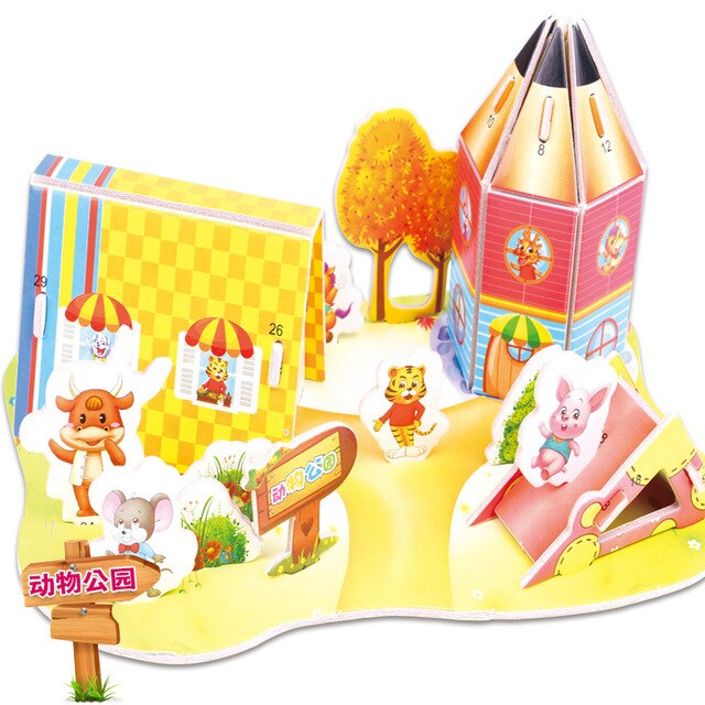 Attractive Cartoon Castle Garden Zoo Princess House 3D Puzzle Jigsaw Paper Model Learning Educational Toys For Children Kid Gift