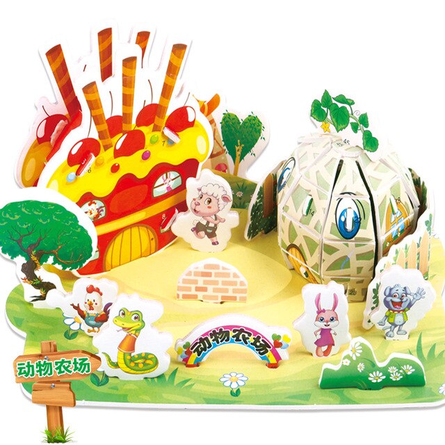 Attractive Cartoon Castle Garden Zoo Princess House 3D Puzzle Jigsaw Paper Model Learning Educational Toys For Children Kid Gift