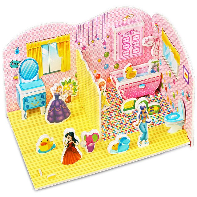 Attractive Cartoon Castle Garden Zoo Princess House 3D Puzzle Jigsaw Paper Model Learning Educational Toys For Children Kid Gift