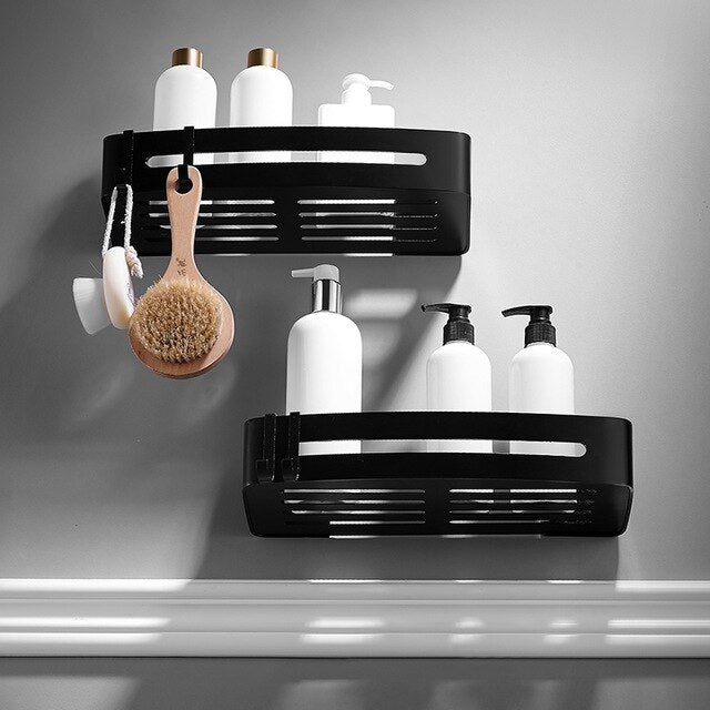 Space Aluminum Bathroom Shelve Black Bathroom Accessorie Shower Corner Shelf Shampoo Storage Rack Bathroom Basket Holder A08-901