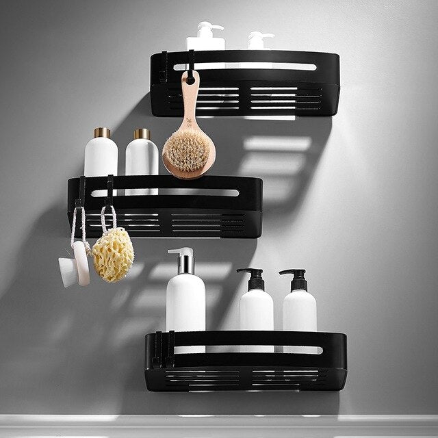 Space Aluminum Bathroom Shelve Black Bathroom Accessorie Shower Corner Shelf Shampoo Storage Rack Bathroom Basket Holder A08-901