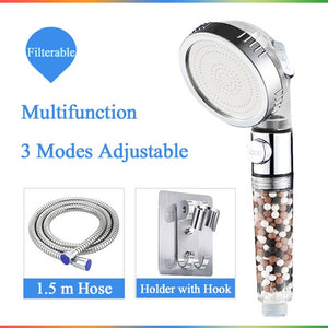 ZhangJi Bathroom 3-Function SPA shower head with switch on/off button high Pressure Anion Filter Bath Head Water Saving Shower