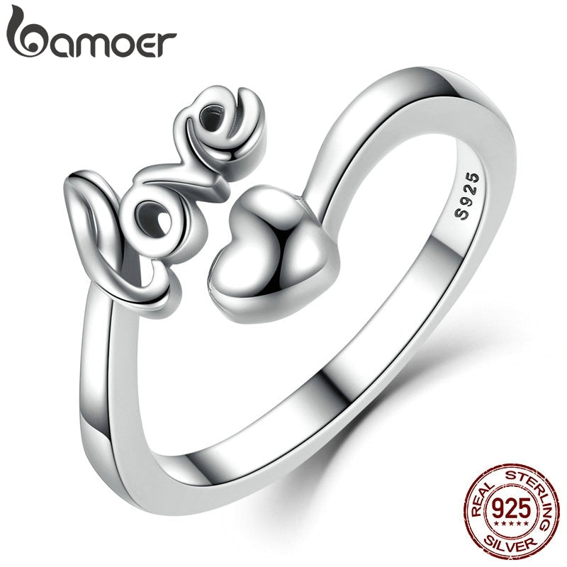 BAMOER New Arrival 100% 925 Sterling Silver I Love You Heart Ring for Woman Wedding Engagement Jewelry SCR024