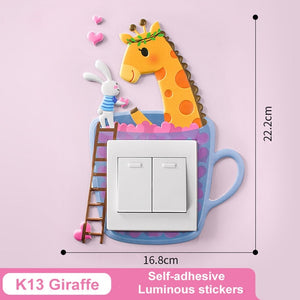 Cartoon Animal Unicorn Flamingo Switch cover Room Decor 3D Silicone On-off Switch Sticker Luminous Switch Outlet Wall Sticker