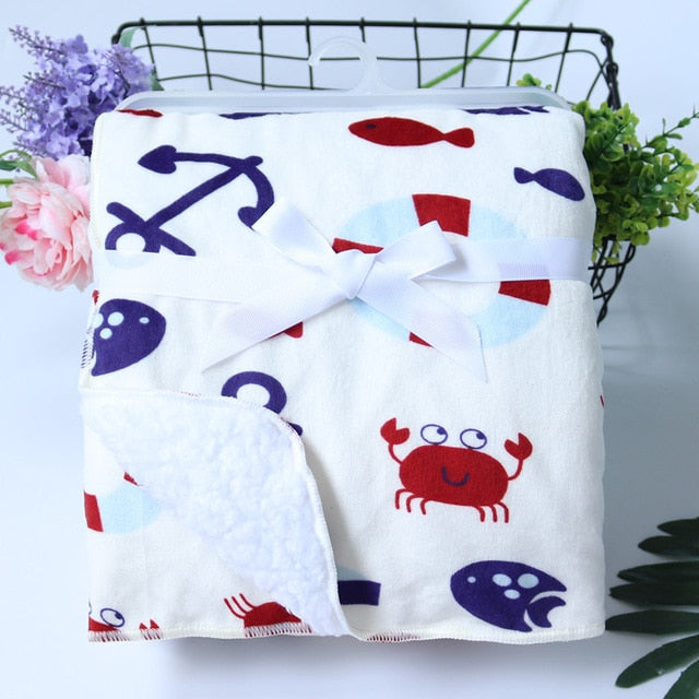 Baby Blankets New Thicken Double Layer Coral Fleece Infant Swaddle Bebe Envelope Wrap Owl Printed Newborn Baby Bedding Blanket