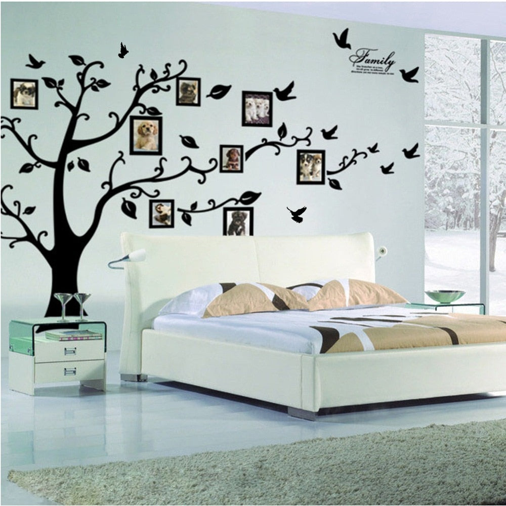 Free Shipping: large 200*250Cm/79*99in BLACK DIY Photo Tree PVC Wall Decals/Adhave Family Wall Stakers Mural Art Home Decor