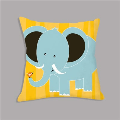 Cartoon Giraffe Lion Elephant Animal Printed White Plush Seat Cushion Throw Pillow 45x45cm Decorative Cushion Sofa Kids Room
