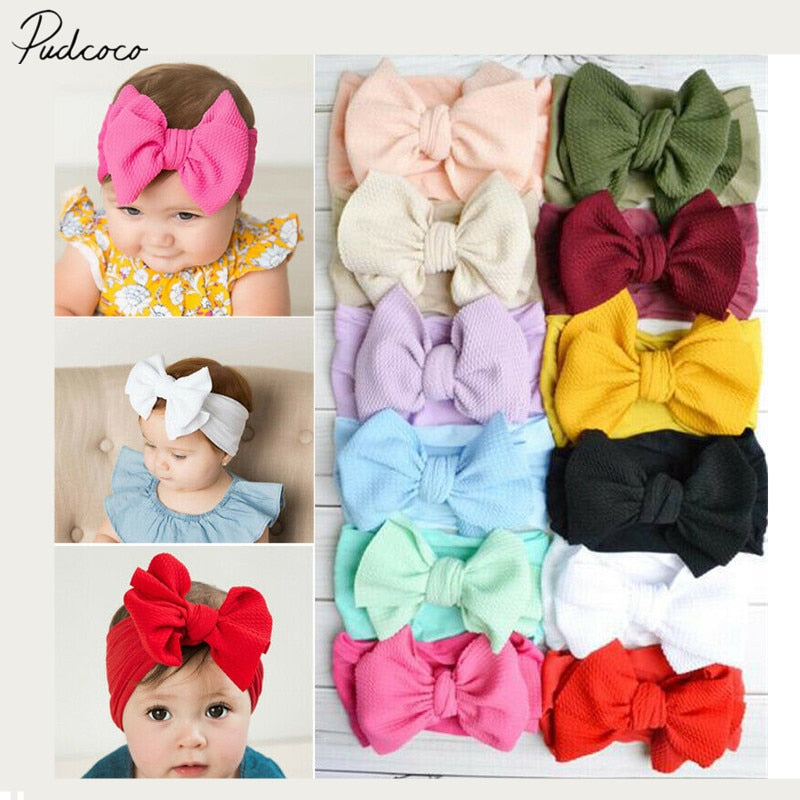 2019 Baby Accessories Infant Baby Girl Cute Bow Headband Newborn Solid Headwear Headdress Nylon Elastic Hair Band Gifts Props