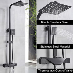 Matte Black Shower Faucet Thermostatic Shower Set Dual Handle Rain Waterfall Bath Shower Mixer Column Tap Thermostat Mixer Tap